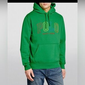 Polo Ralph Lauren Hoodie Pullover RL Green Fleece Logo Size L